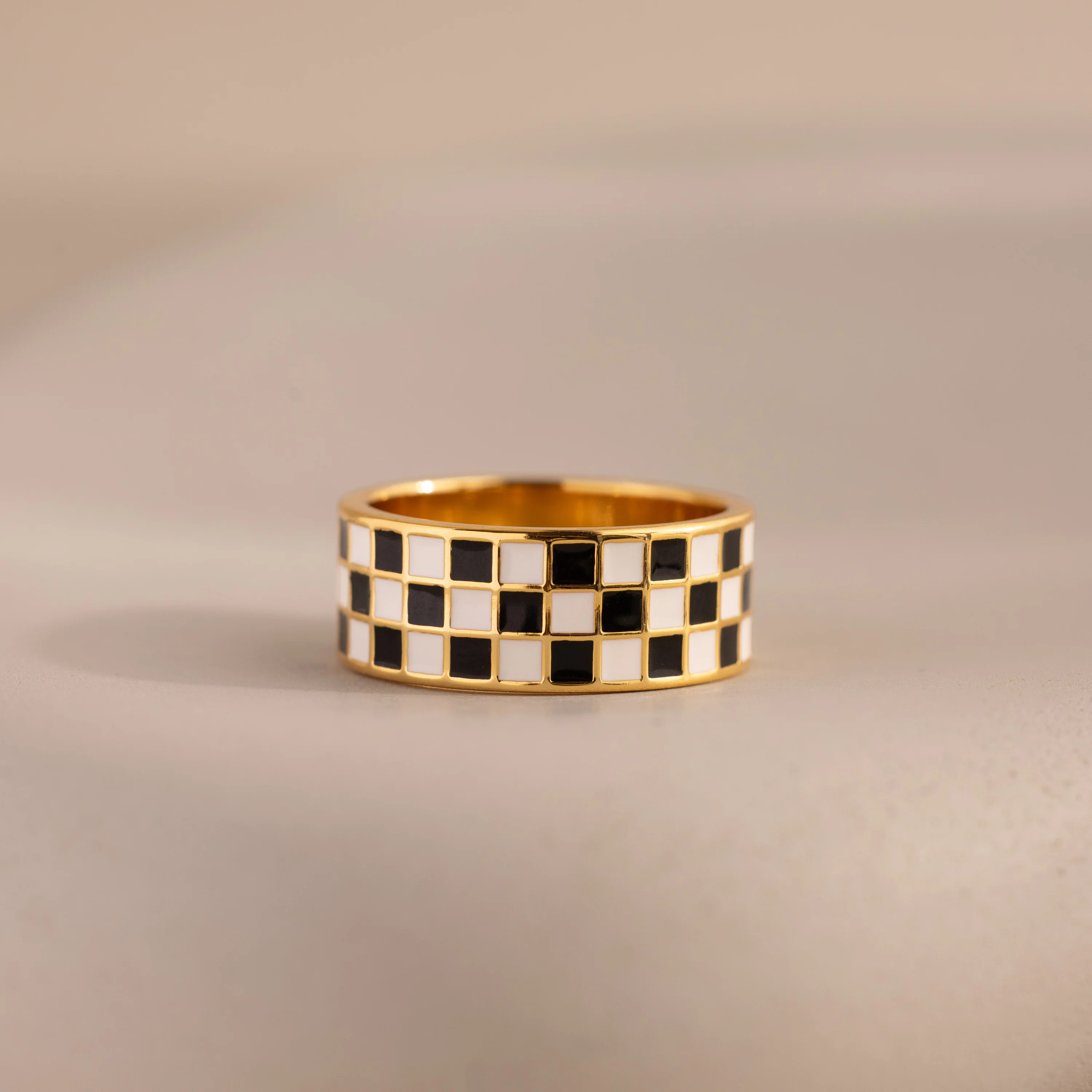 Bold Thick Black & White Checkered Band Ring | Caitlyn Minimalist | Caitlyn Minimalist