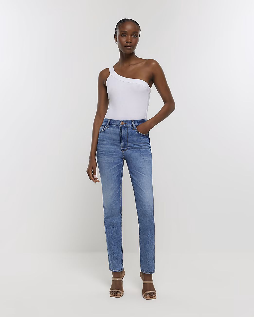 Blue high waisted slim straight jeans | River Island (UK & IE)