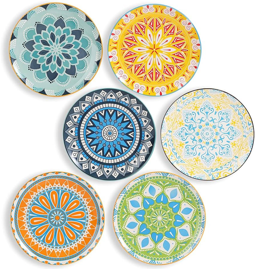 Dinner Plates Set of 6, 8 Inch Scratch Resistant Ceramic Plates, Dishwasher and Microwave Safe, P... | Amazon (US)