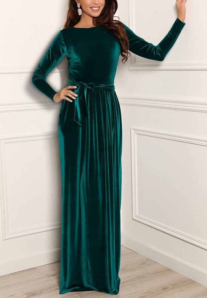 Zattcas Women's Elegant Velvet Long Sleeve Maxi Dress Winter Party Long Dress | Amazon (US)