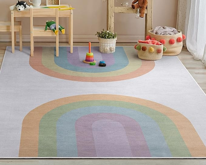Well Woven Kids Rugs Rainbow Watercolor 6' x 9' Multi Color Modern Printed Machine Washable Area ... | Amazon (US)