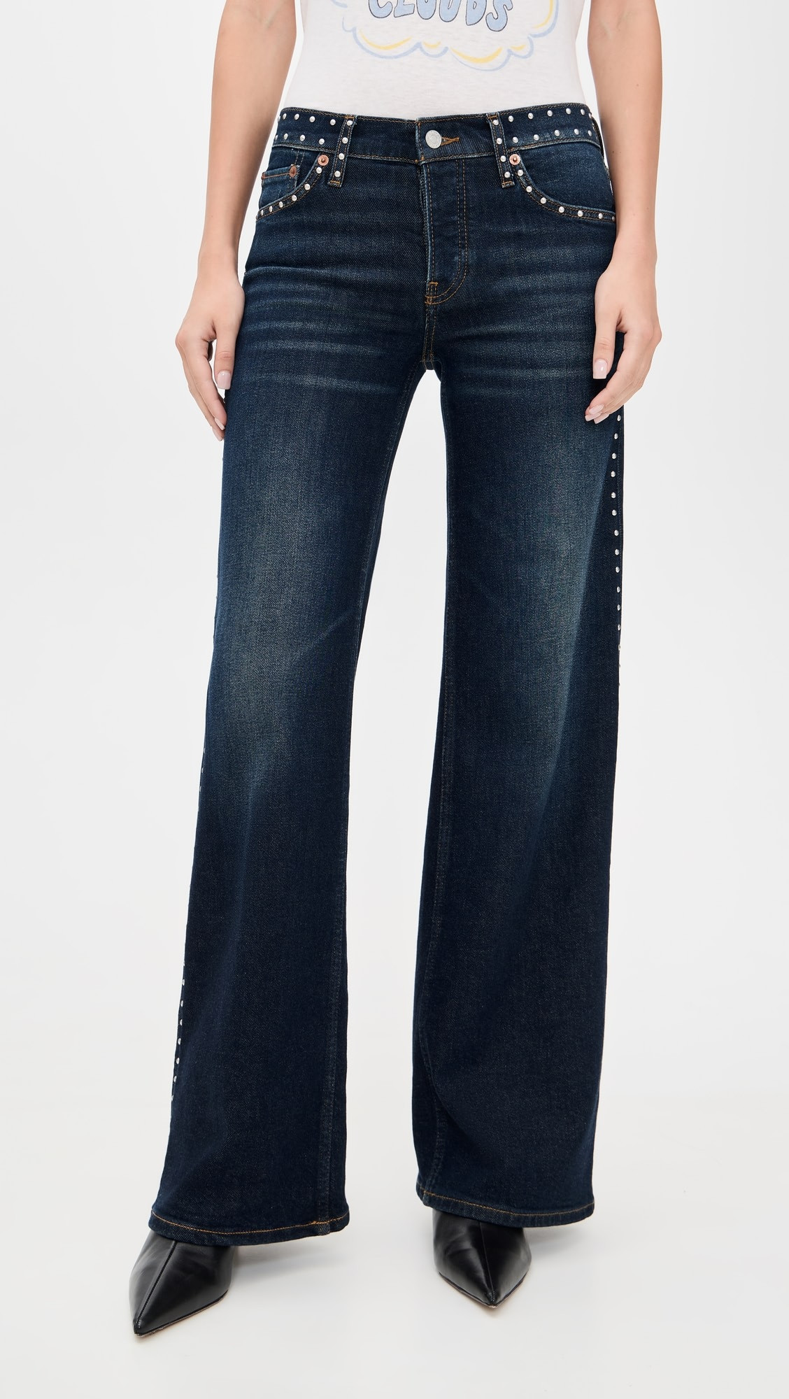 Studded Mid Rise Wide Leg Jeans | Shopbop