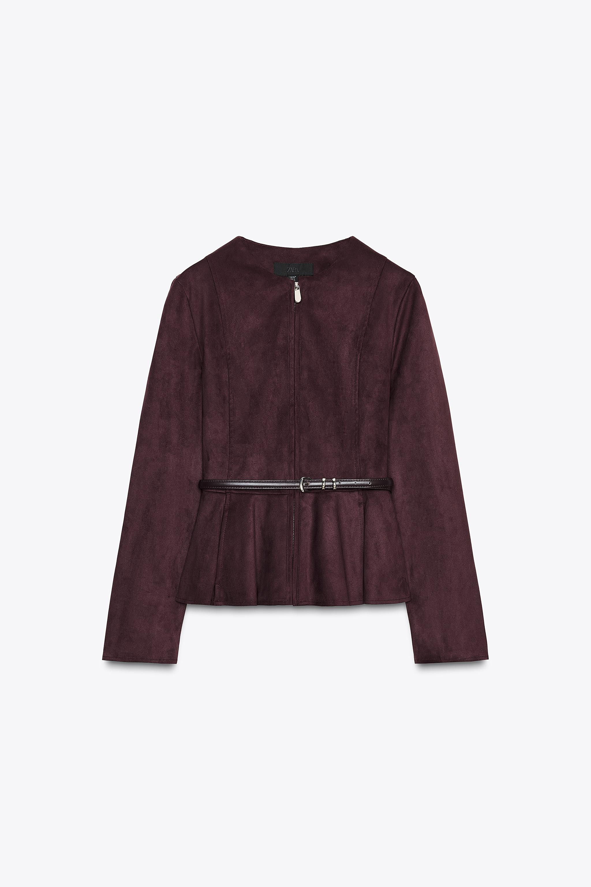 FAUX SUEDE BELTED PEPLUM JACKET | Zara Canada