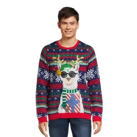 Holiday Time Men s Llama Ugly Christmas Sweater with Long Sleeves | Walmart (US)