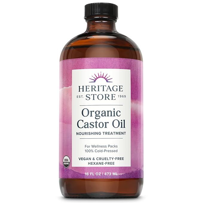 HERITAGE STORE Organic Castor Oil, Glass Bottle, Cold Pressed, Rich Hydration for Hair & Skin, Bo... | Amazon (US)