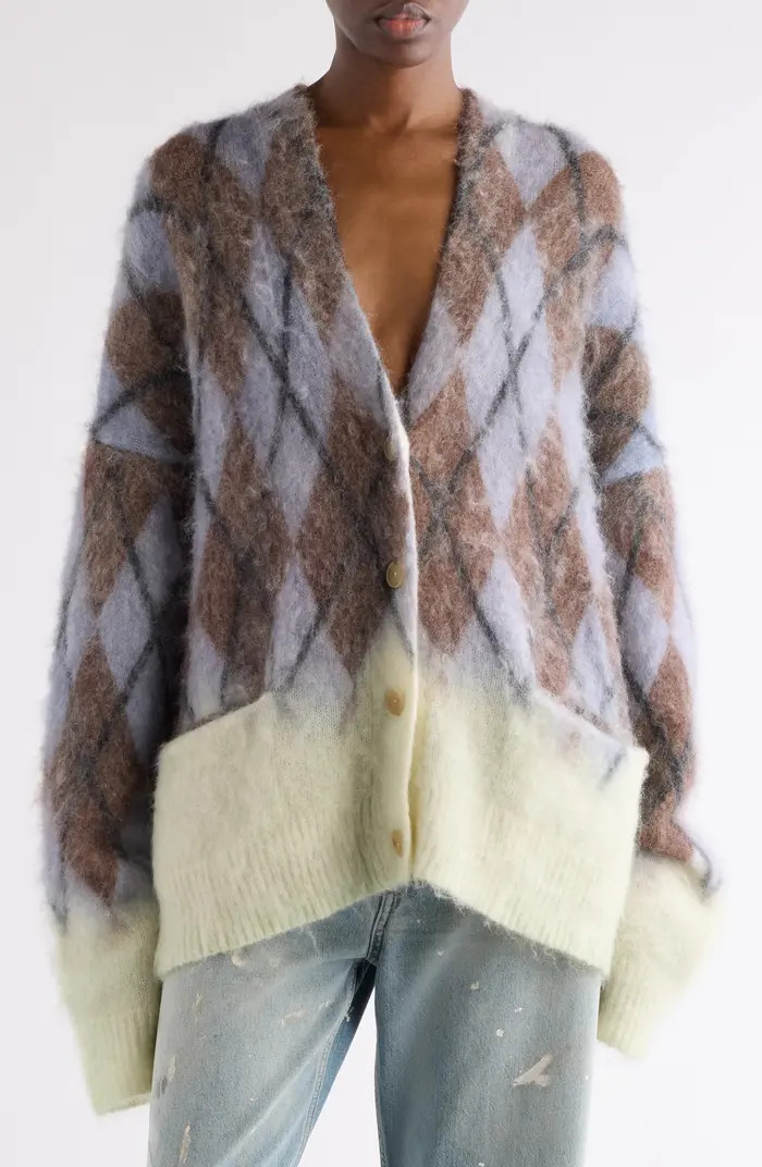Acne Studios Katcher Argyle Mohair & Wool Blend Cardigan | Nordstrom | Nordstrom