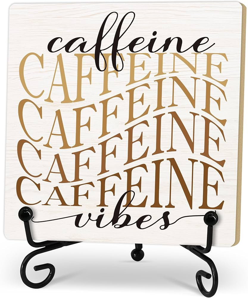 Coffee Bar Decor, Caffeine Vibes Sign, Coffee Wood Sign Decorations For Home Kitchen Coffee Stati... | Amazon (US)
