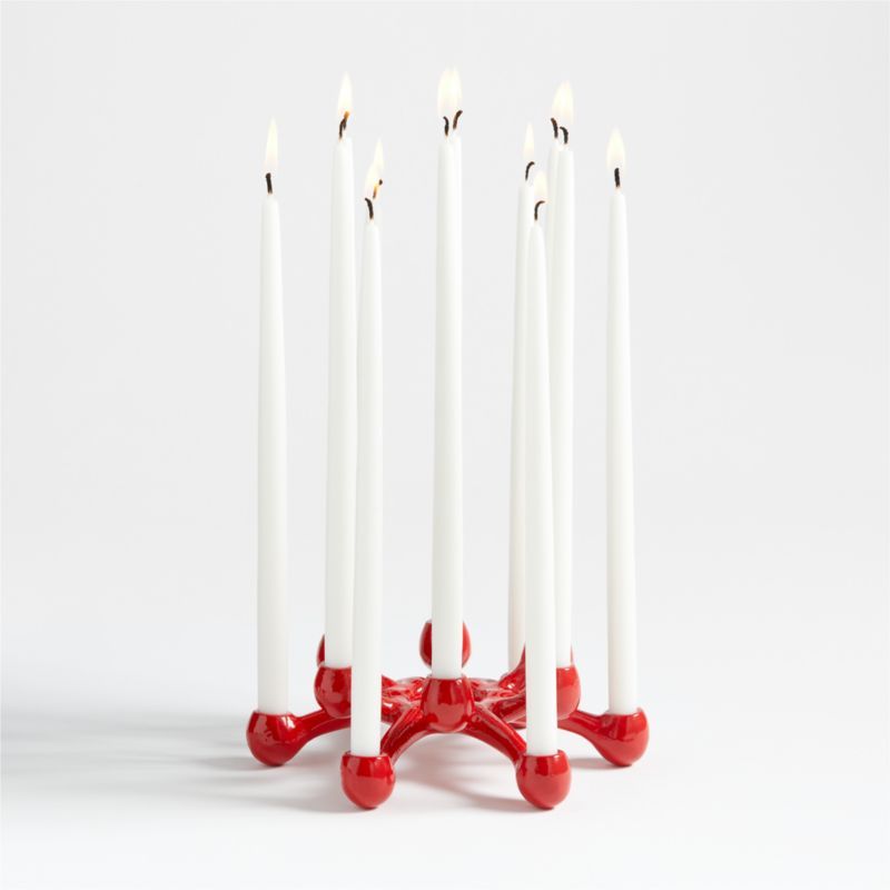 Holiday Red Taper Candle Holder Centerpiece | Crate & Barrel | Crate & Barrel