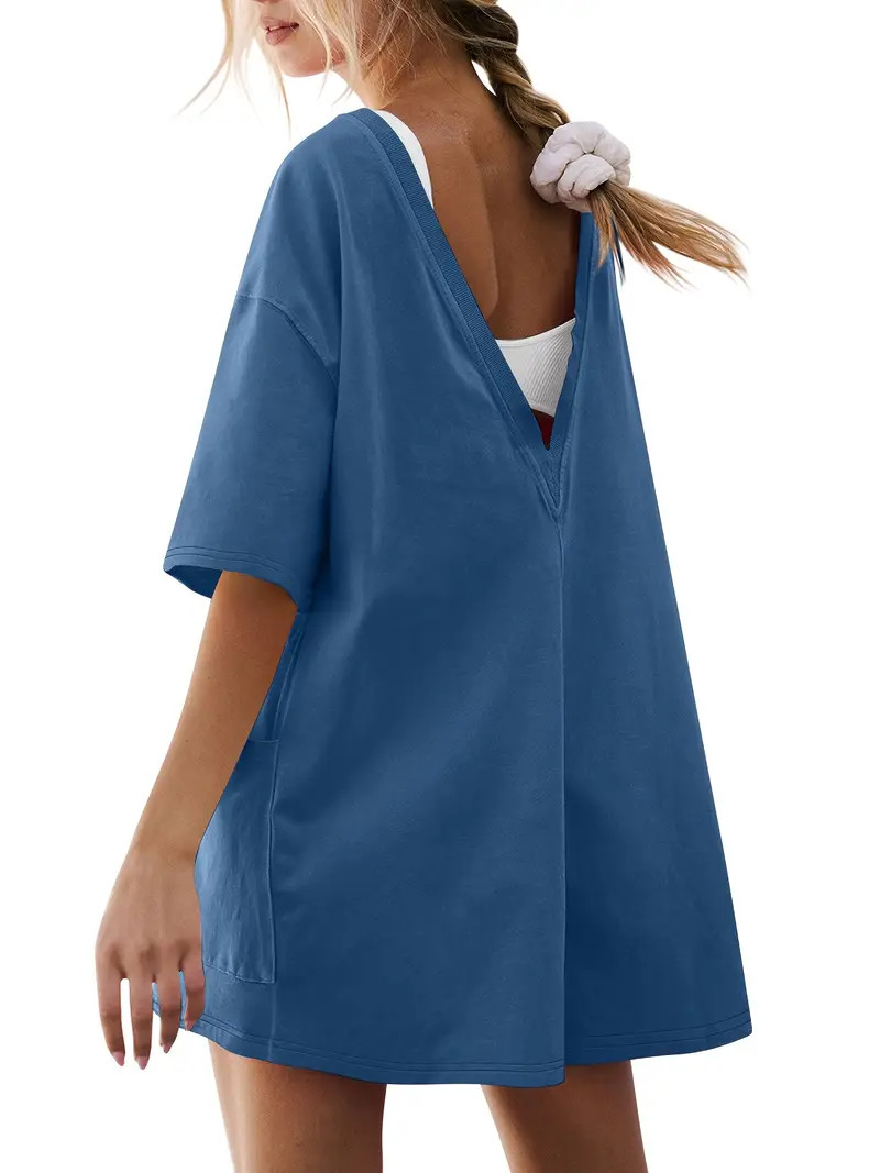 Solid Side Pockets Romper Jumpsuit, Casual Crew Neck Short Sleeve Backless Jumpsuit For Spring & ... | Temu Affiliate Program