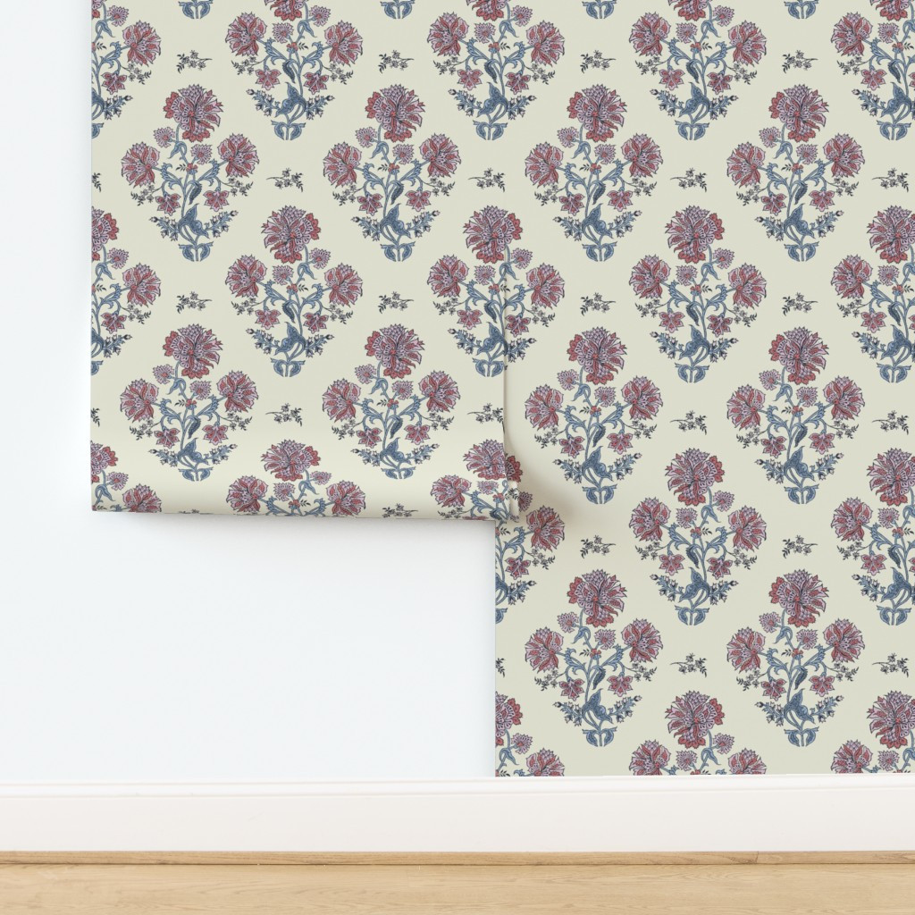 Lucinda Indian Lilac Blues On Cream Wallpaper | Spoonflower | Spoonflower