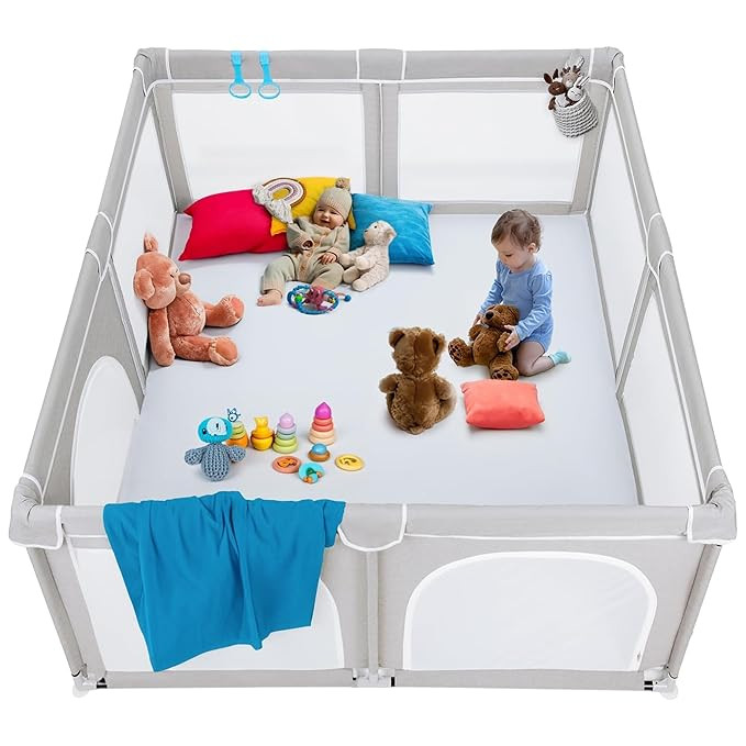 Todale Baby Playpen - 79 x 70 in, Gray - Foldable & Collapsible Playpen Yard with Mesh Panels & S... | Amazon (US)