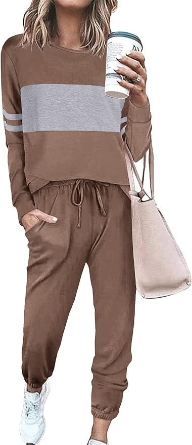 PRETTYGARDEN Women's Color Block 2 Piece Tracksuit Crewneck Long Sleeve Tops Long Sweatpants Outf... | Amazon (CA)