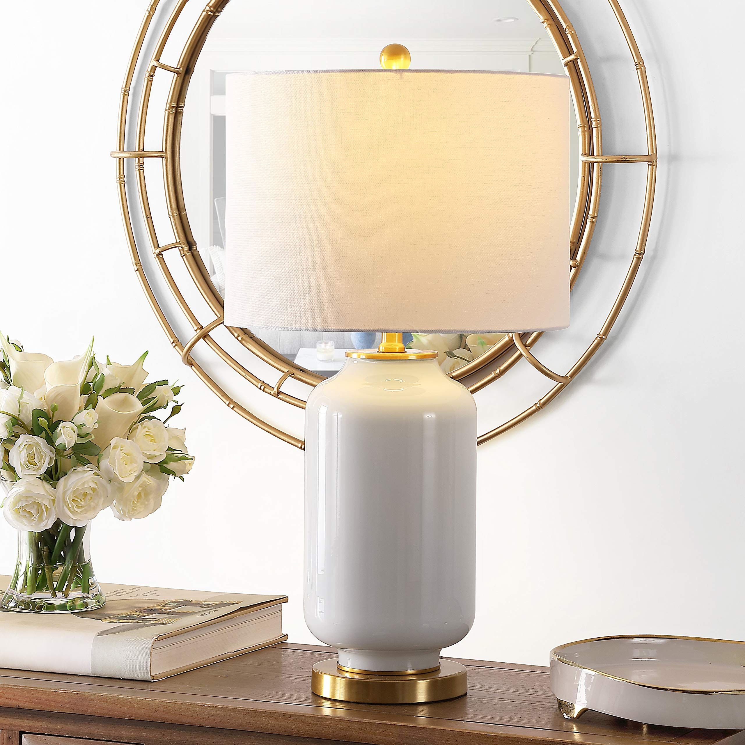 Safavieh Lighting Collection Amaia White Glass 26-inch Bedroom Living Room Home Office Desk Nightsta | Amazon (US)