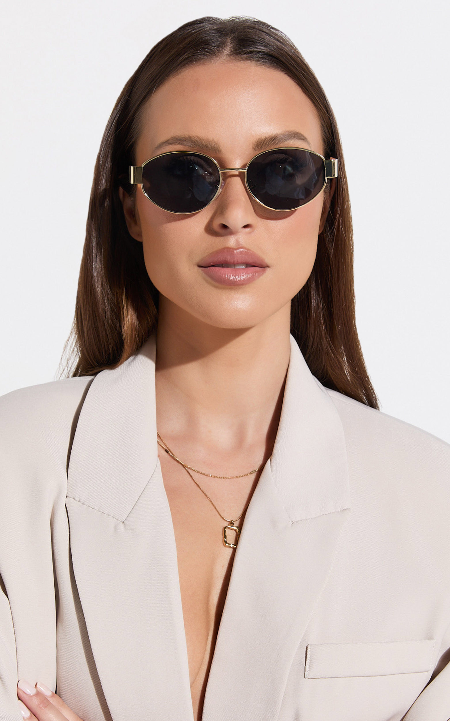 Marcia Sunglasses - Oval Shape Sunglasses in Gold | Showpo (ANZ)