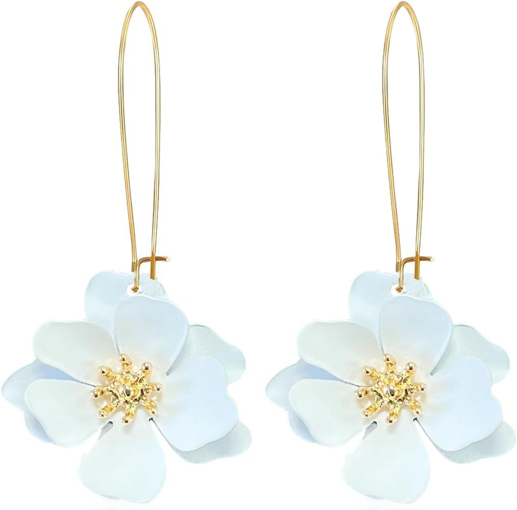 Bohemian Daisy Flower Matte Floral Long Petal Drop Dangle Earrings Layered Tiered for Women Girls... | Amazon (US)