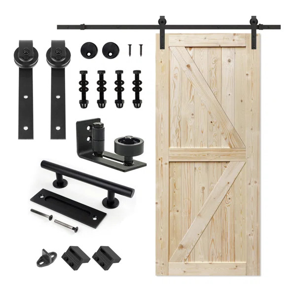 Paneled Wood Unfinished Barn Door with Installation Hardware Kit | Wayfair North America