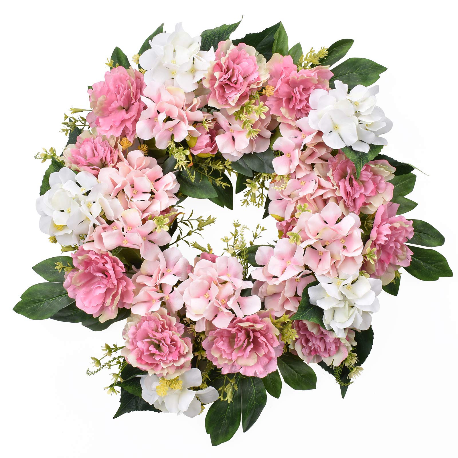 I-GURU Spring Wreath for Front Door 22-24 Inch, Artificial Summer Green Hydrangeas Door Wreaths with | Amazon (US)