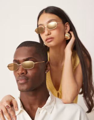 Jeepers Peepers metal rectangular sunglasses in gold with brown lens | ASOS (Global)
