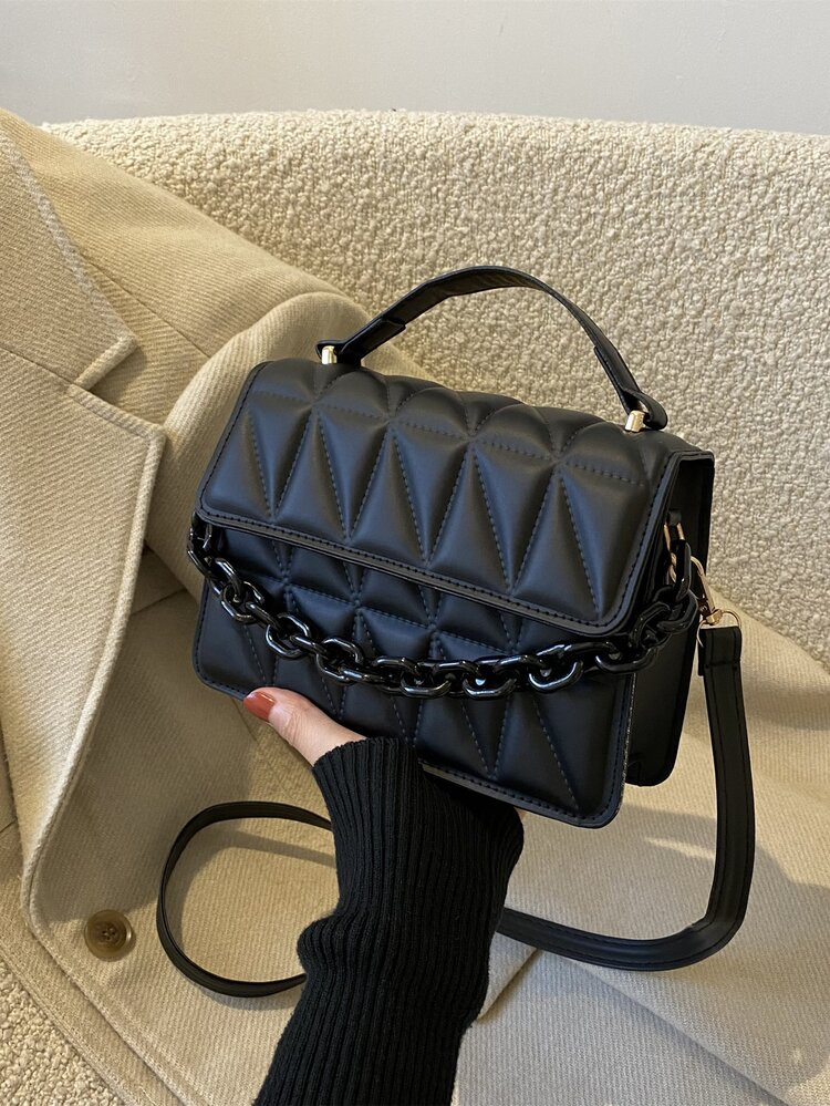 Bolsa quadrada Mini Em relevo Geométrico Decoração de corrente Aba | SHEIN