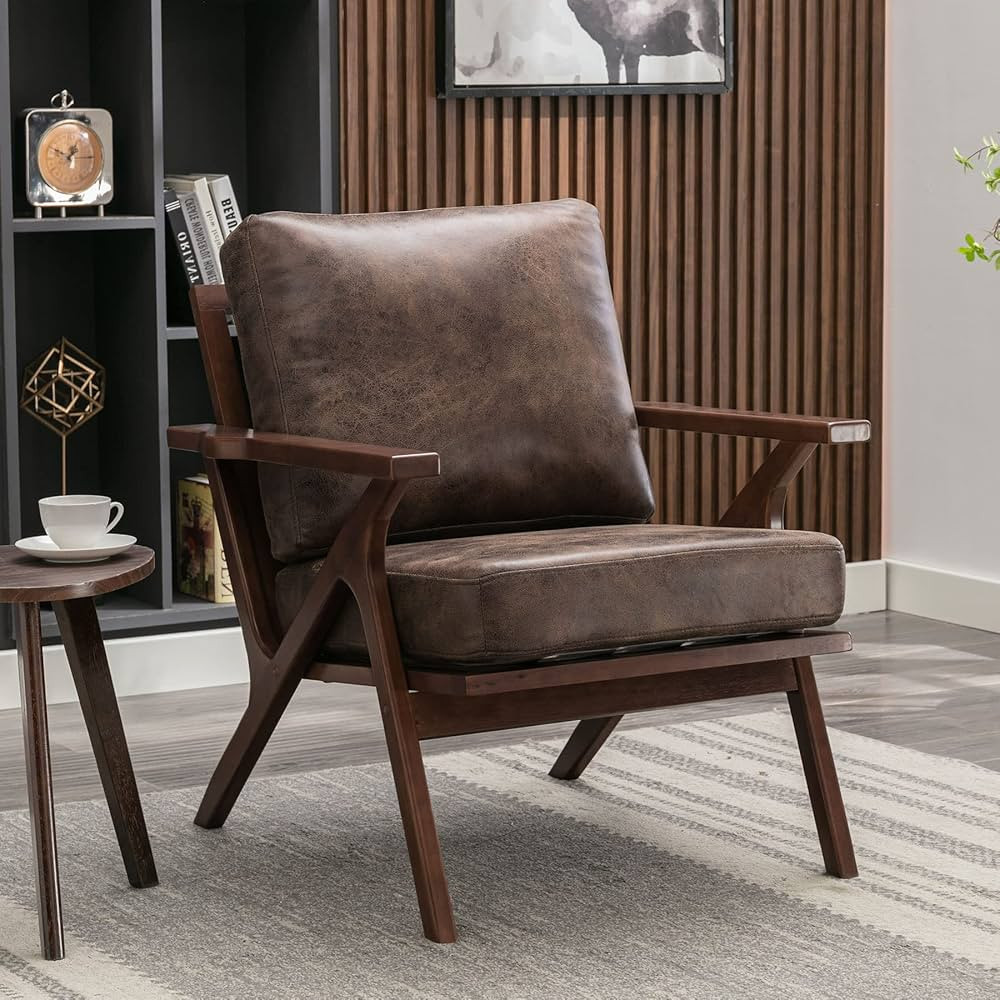Bonzy Home Mid-Century Modern Accent Chair, Upholstered PU Leather Armchair with Solid Wood Frame... | Amazon (CA)