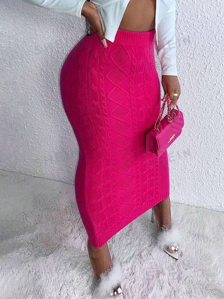 SHEIN Slayr Solid Cable Knit Skirt | SHEIN