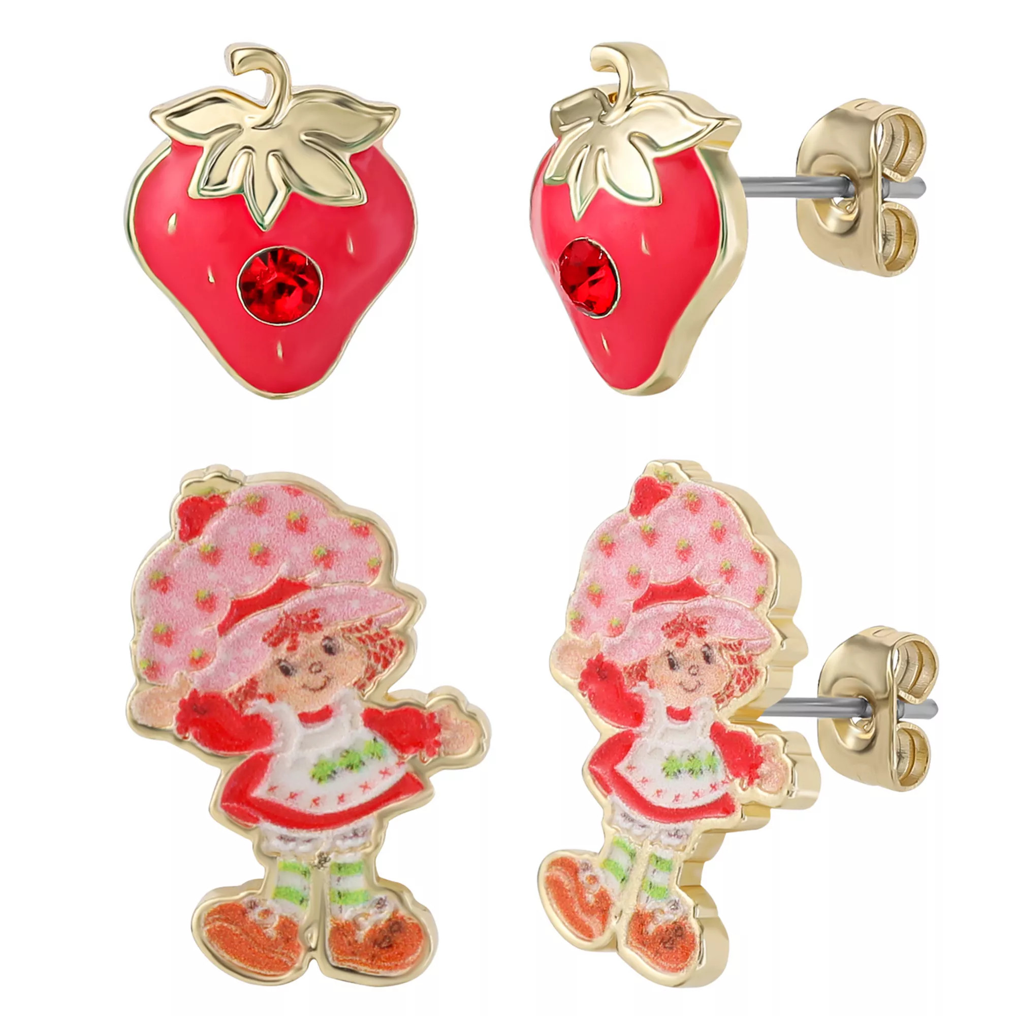 Strawberry Shortcake 18k Gold Plated 2-Pair Crystal Stud Earrings | Kohl's