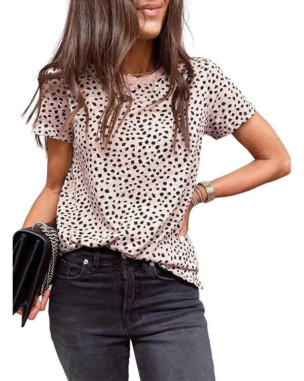 EVALESS Womens Casual Polka Dot Tops Crewneck Short Sleeve T Shirts Fashion 2024 Spring Summer Lo... | Amazon (US)