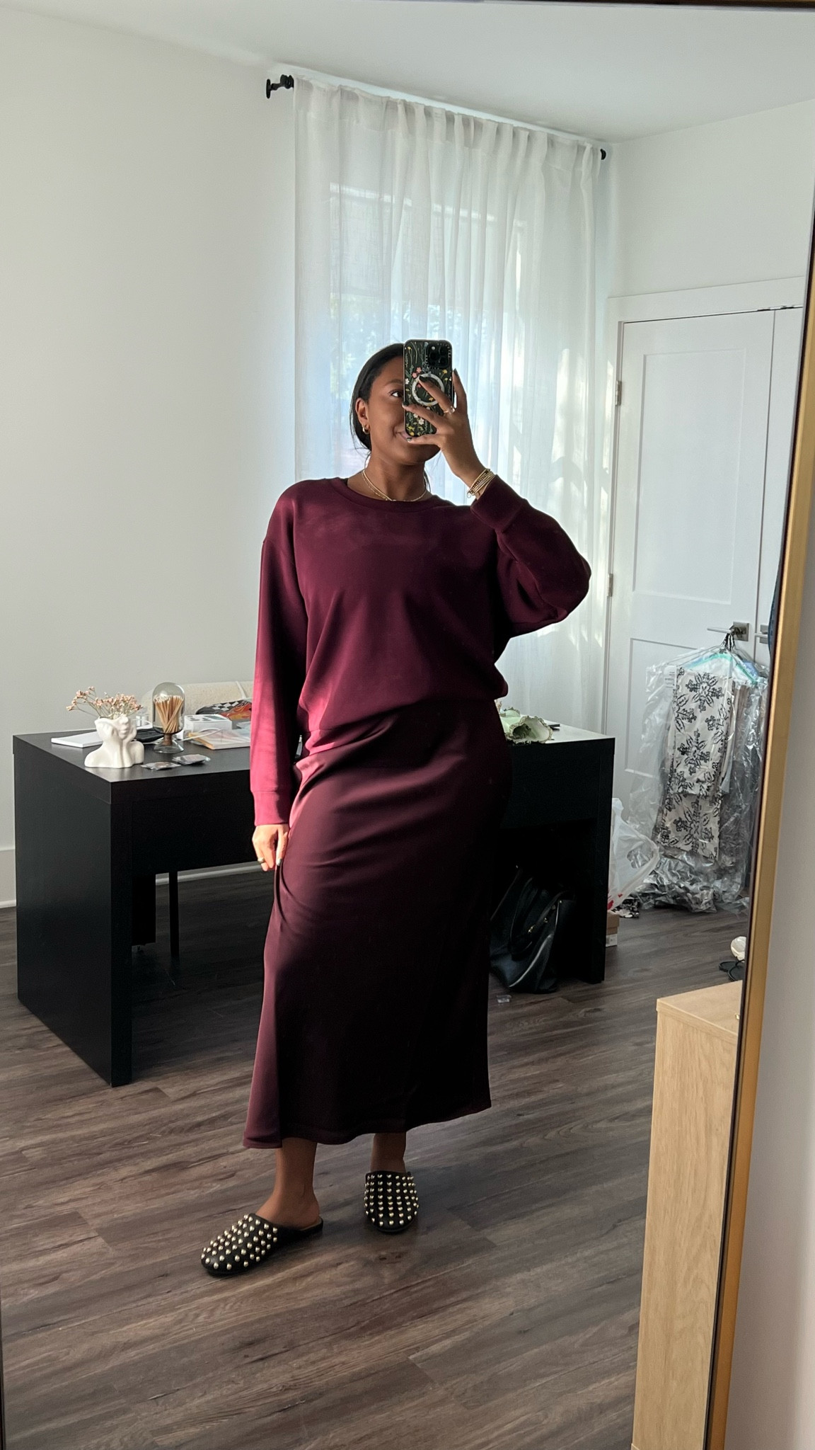 clean classy corporate outfit: monochromatic skirt and top + mules + gold jewelry • all from Target!! 

#LTKSeasonal #LTKFindsUnder50 #LTKStyleTip