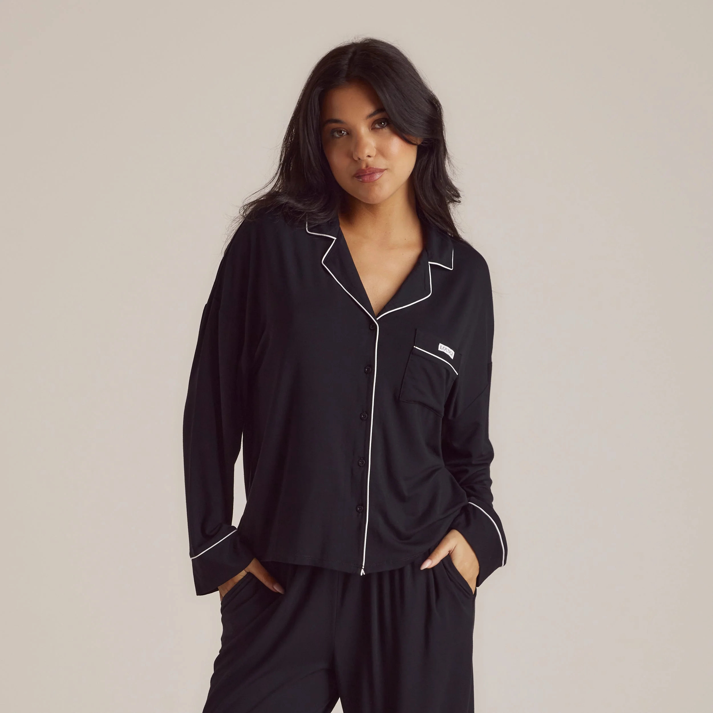 Modal Pyjama Shirt - Black | Lounge (UK)