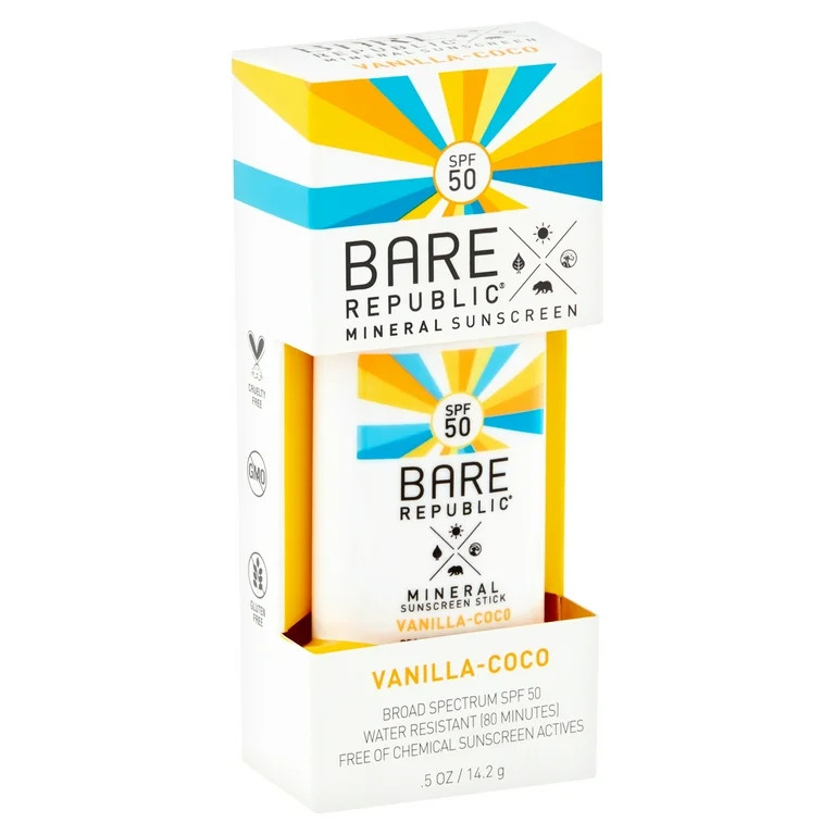 Bare Republic Mineral Sunscreen & Sunblock Face Stick with Zinc Oxide, SPF 50, Vanilla Coco, 0.5 ... | Walmart (US)