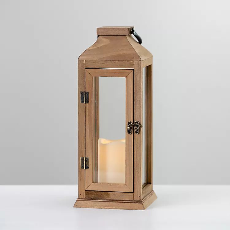 Landon Pine Wood Lantern with LED Candle, 14 in. | Kirkland's Home