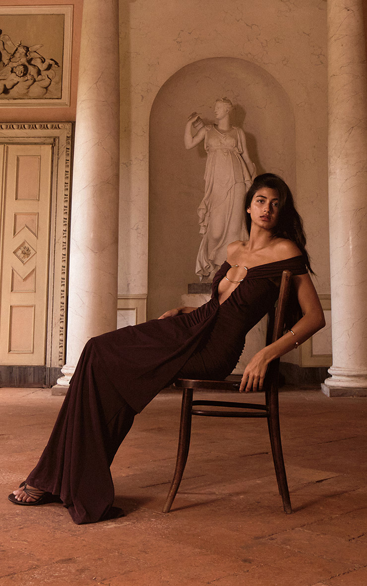 PLT Label Mulberry Mesh Trim Fishtail Maxi Dress | Dresses | PrettyLittleThing UK