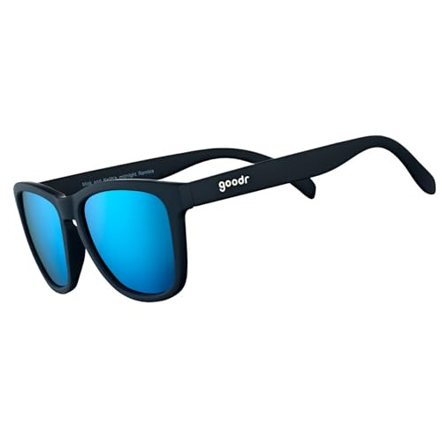 goodr Mick & Keith's Midnight Ramble Polarized Sunglasses for Men & Women, Black Solid Frame with Blue Reflective Lens, UV400 Protection, No Slip | Amazon (US)