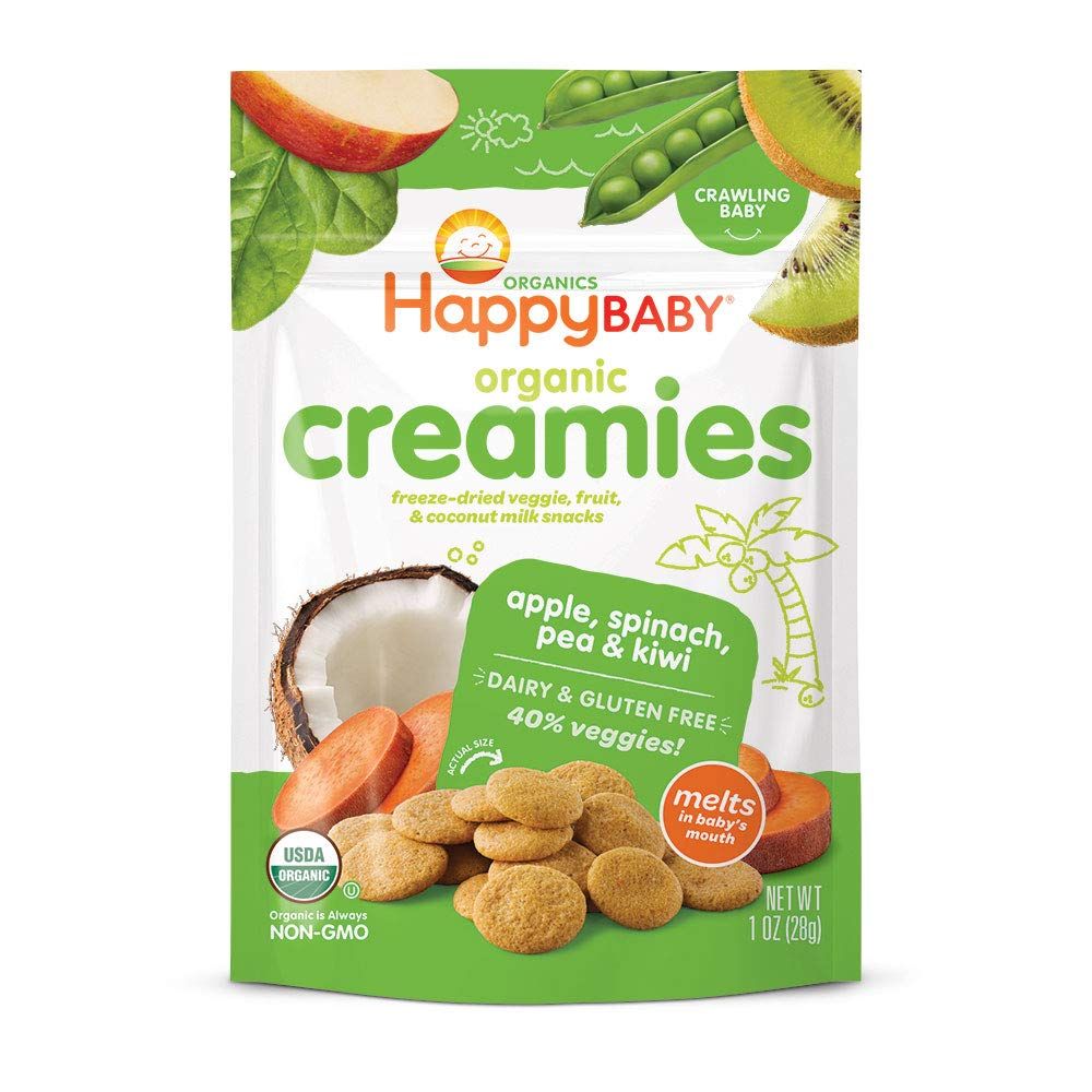 Happy Baby Organics Creamies Freeze-Dried Veggie & Fruit Snacks with Coconut Milk, Apple Spinach ... | Amazon (US)