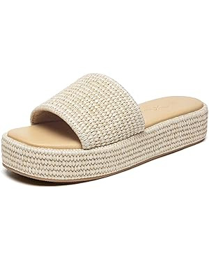Athlefit Platform Sandals Women Comfortable Open Toe Slip On Beach Raffia Sandals for Women Summe... | Amazon (US)