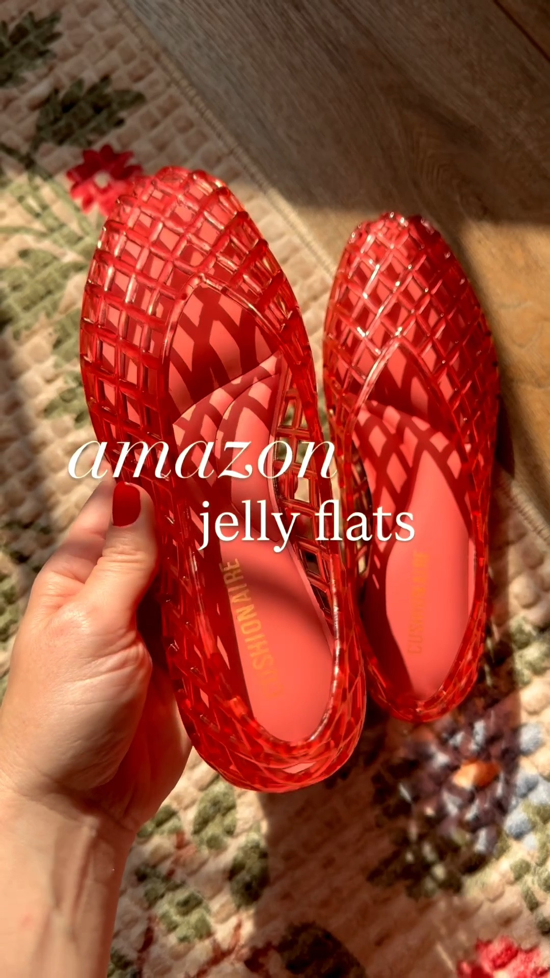 this tomato red amazon jelly flats are everything for summer! super comfy, water resistant, trendy looking and on amazon!! i sized down to a 6. i am normally a 7-7.5 in flats. 

super comfy, memory foam, thick jelly material and nostalgic jelly shoe smell 🤭

#LTKSeasonal #LTKSaleAlert #LTKdayinmylife