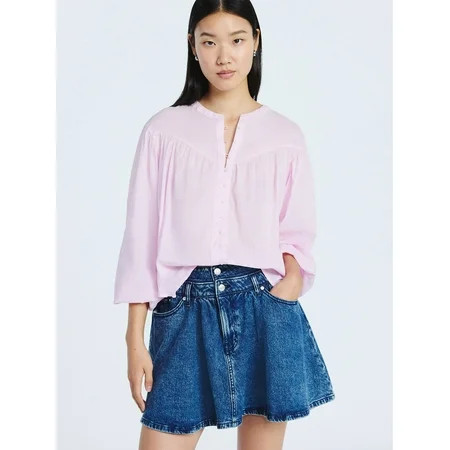 Scoop Women's Flowy Cotton Blouse with Long Sleeves, Sizes XS-XXL | Walmart (US)
