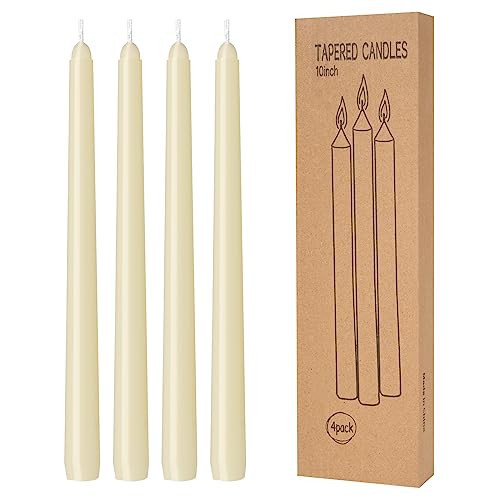 4 Pack Ivory Taper Candles - Taper Candles 10 Inch Dripless, Smokeless & Unscented - 8 Hours Long Burning - Hand Poured Tall Candlesticks - Ideal for Weddings, Dinner Parties, and Home Decor | Amazon (US)