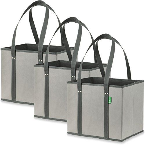 Reusable Grocery Shopping Box Bags (3 Pack - Grey) Premium Quality Heavy Duty Tote Bag Set with Extr | Amazon (US)