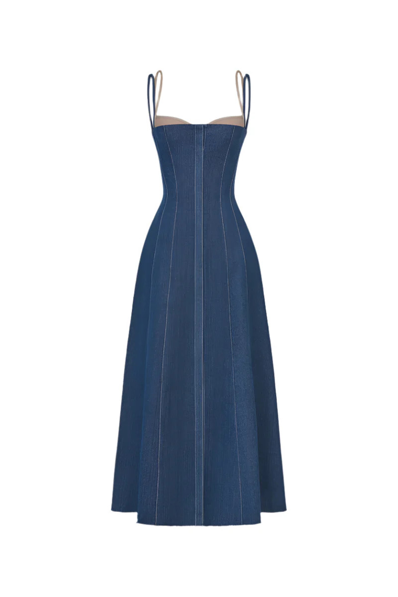 DENIM BLUE CORSET MIDI DRESS | Montsand | CULT MIA | CULT MIA UK LTD