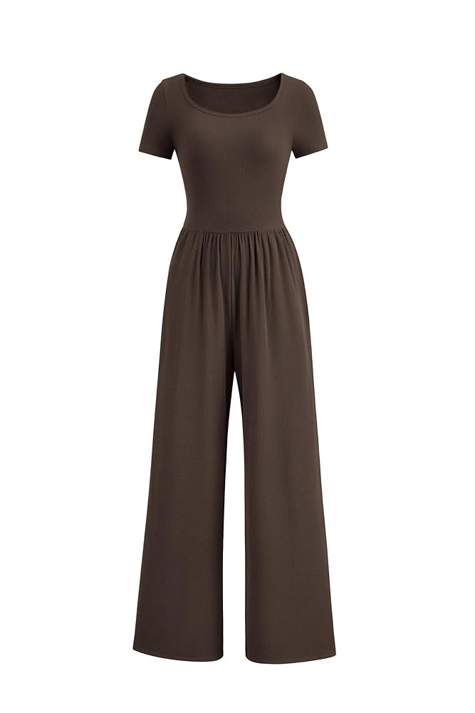 PRETTYGARDEN Women's Summer One Piece Jumpsuits Dressy Casual Short Sleeve Square Neck Wide Leg J... | Amazon (US)