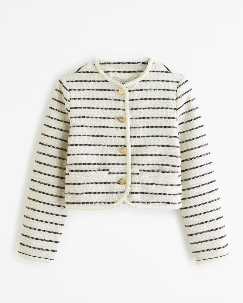 Abercrombie & Fitch Women's Collarless Tweed Jacket in Black And Cream - Size XXS | Abercrombie & Fitch (US)
