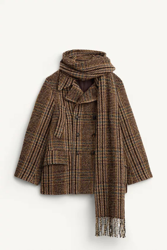 LIMITED EDITION PLAID SHORT COAT WITH SCARF | Zara US