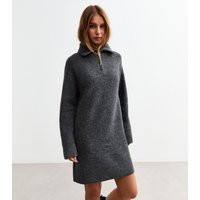 Women's Grey Knitted Half Zip Mini Jumper Dress New Look | New Look (UK)