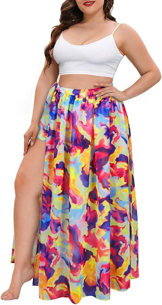 Pinup Fashion Plus Size Sarong Swimsuit Cover Ups Bikini Beach Cover-Ups Wrap Skirt Sheer Chiffon... | Amazon (US)