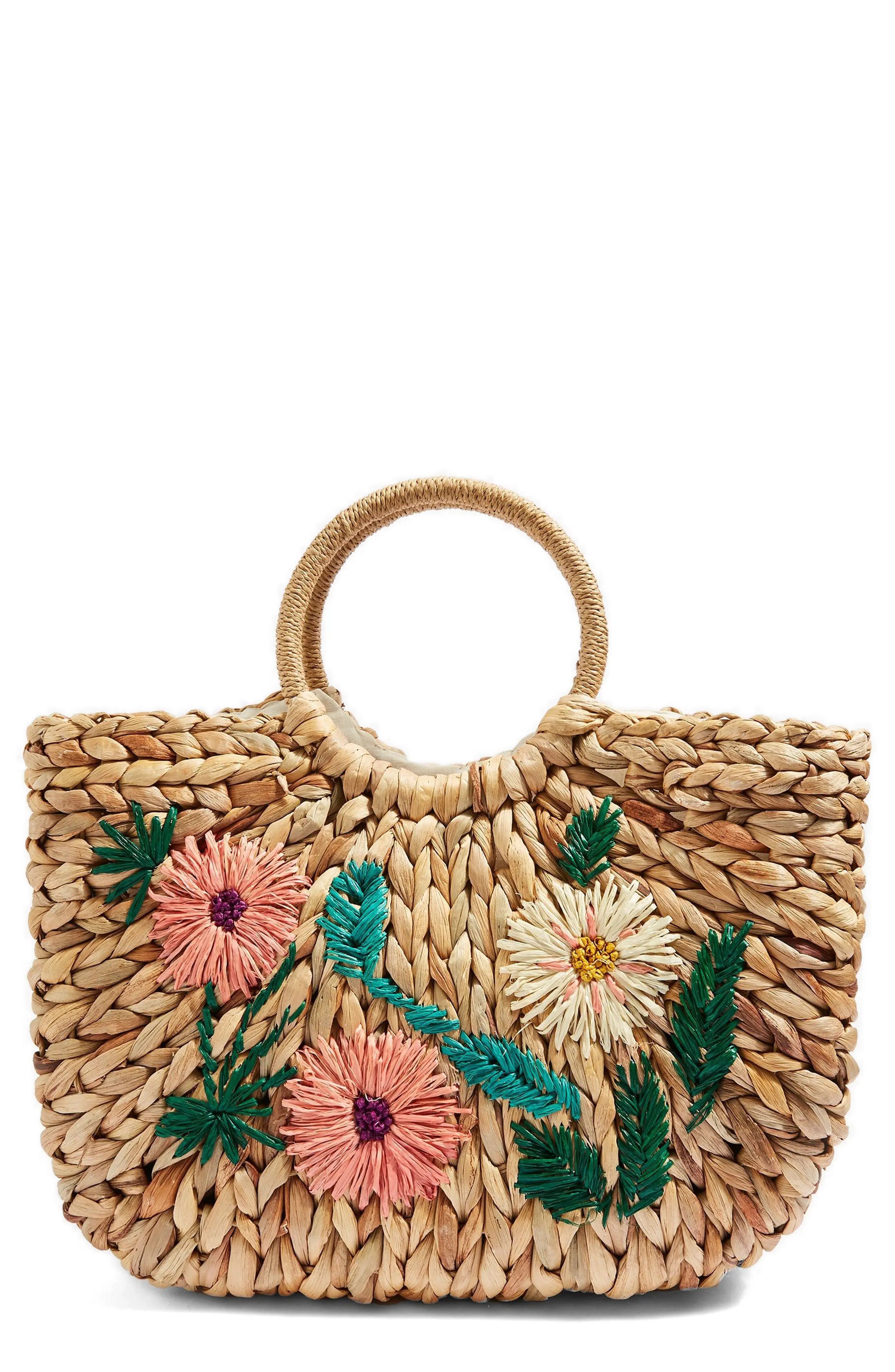 Beverly Floral Embroidered Straw Tote Bag | Nordstrom