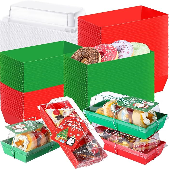 50 Pcs Christmas Charcuterie Boxes with Ropes and Cards, 7.5" Dessert Boxes with Clear Lids, Red ... | Amazon (US)