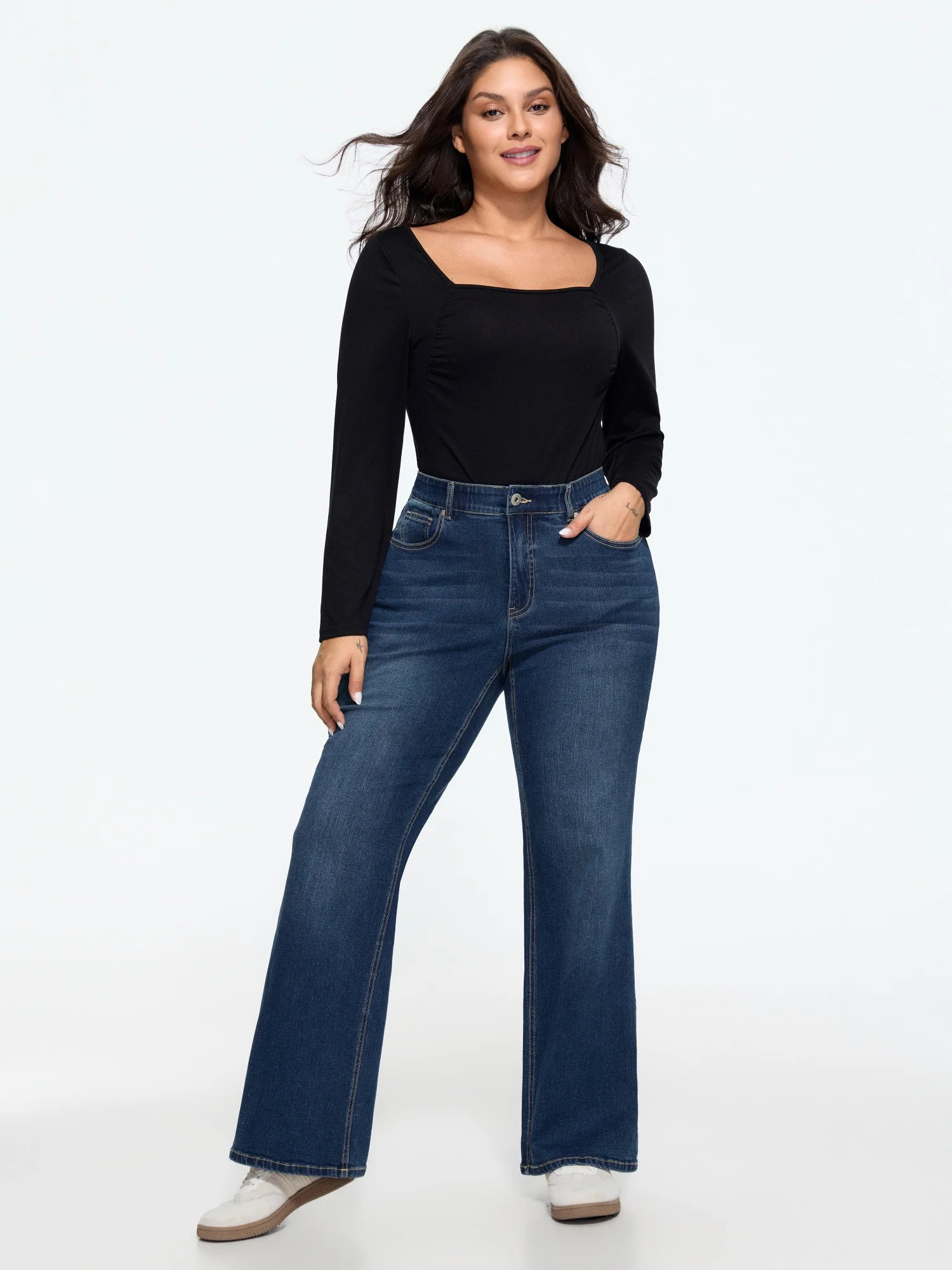 Stretch Washed Pocket Bootcut Jeans | Bloomchic