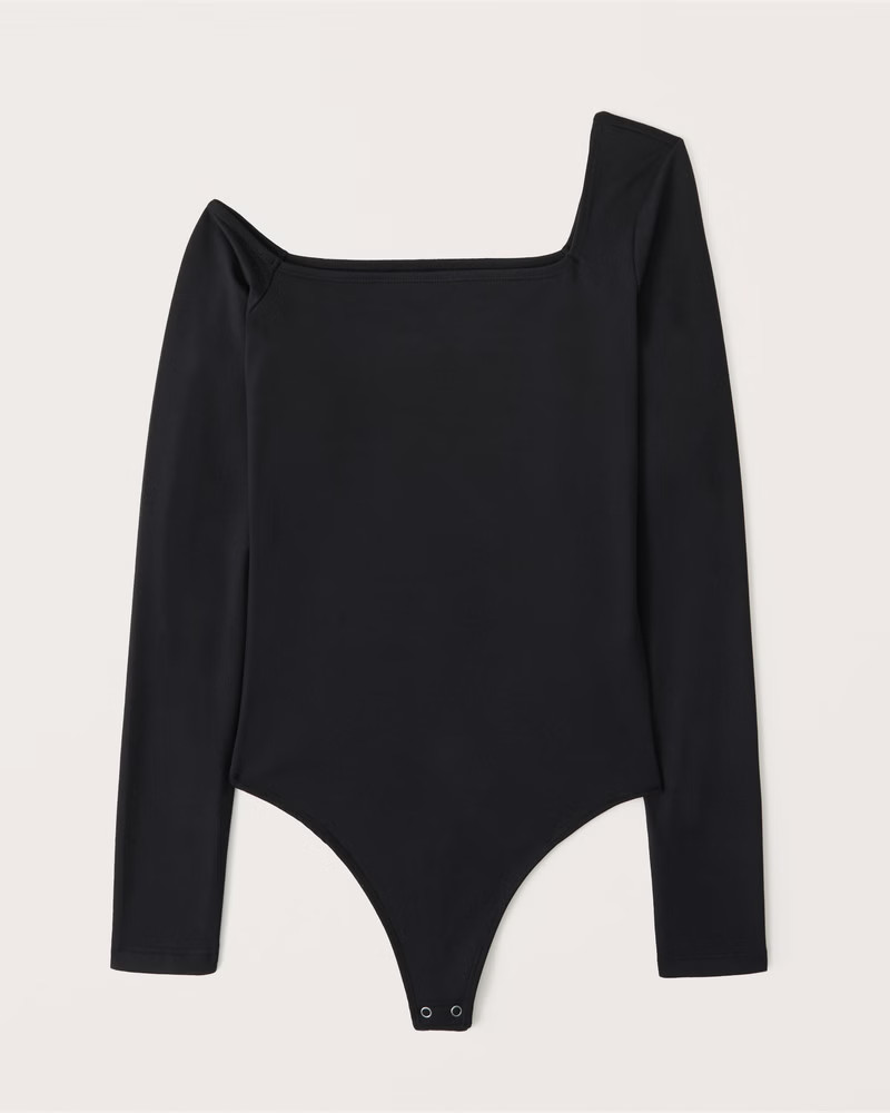 Long-Sleeve Seamless Fabric Asymmetrical Off-The-Shoulder Bodysuit | Abercrombie & Fitch (US)