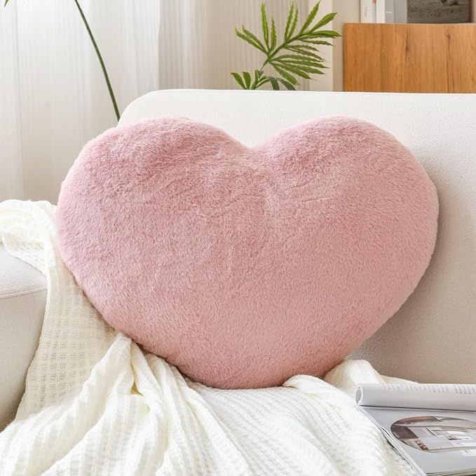 XVTRU Heart Pillow, Soft Dusty Pink Heart Shaped Pillow, Cute Faux Rabbit Fur Room Decorative Thr... | Amazon (US)